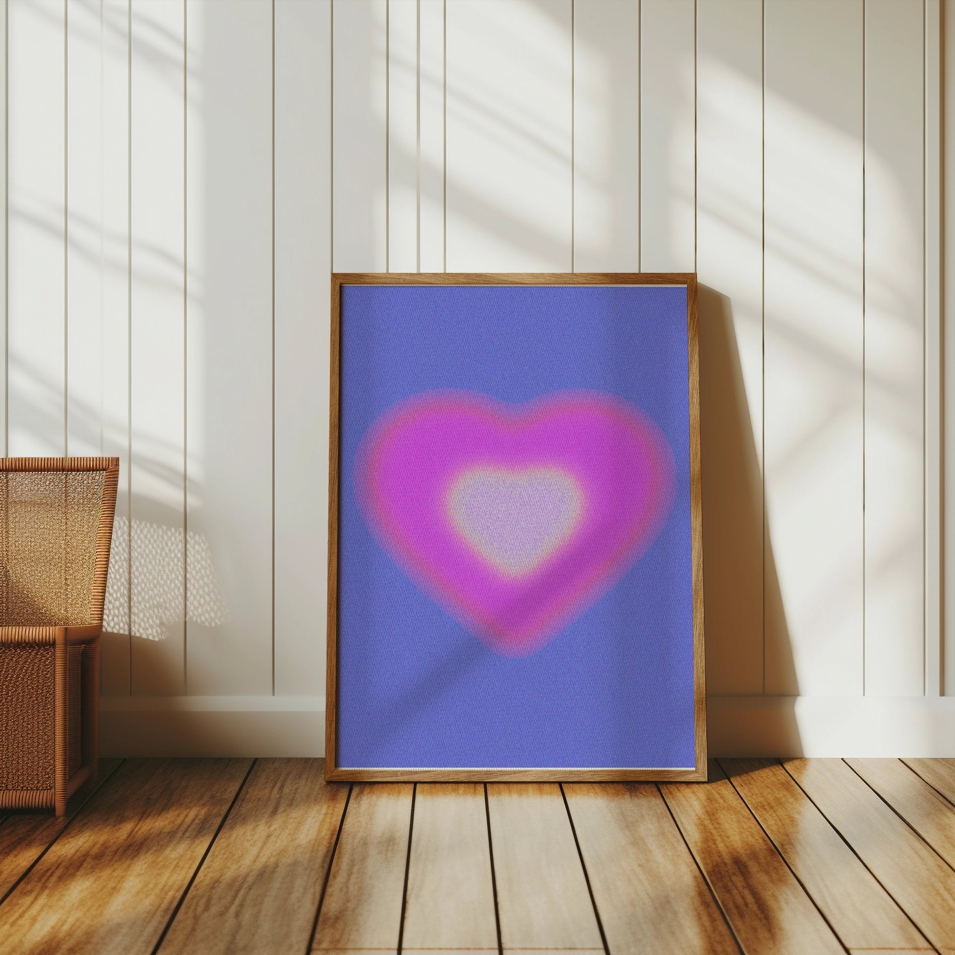 Premium Poster of Radiant Pink Heart with Blue Background Posters