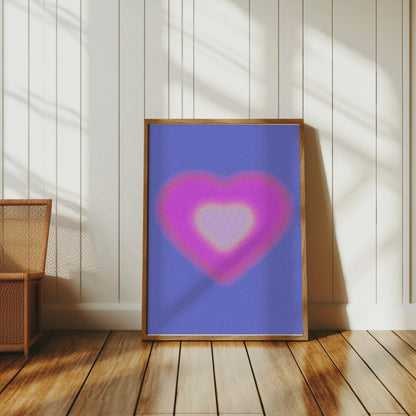 Premium Poster of Radiant Pink Heart with Blue Background Posters