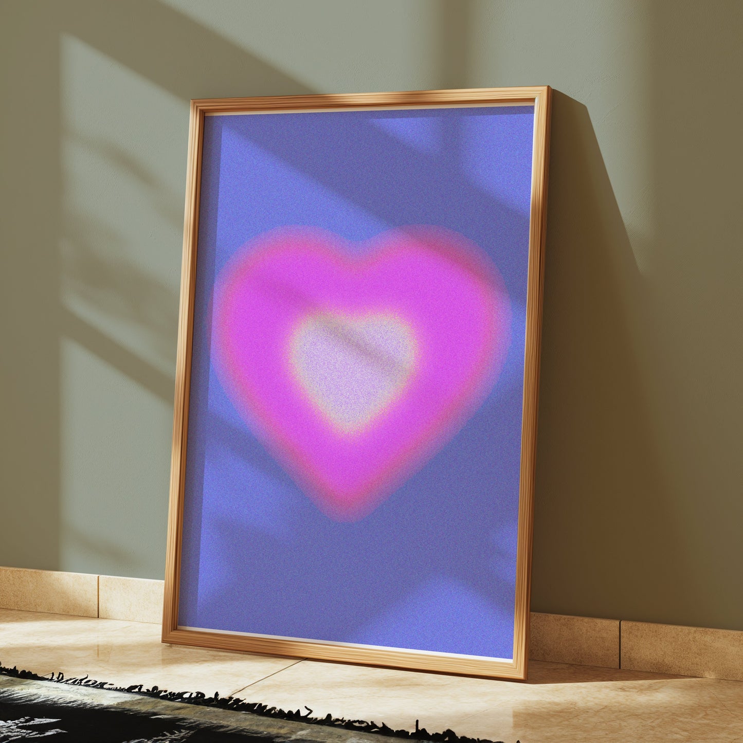Premium Poster of Radiant Pink Heart with Blue Background Posters