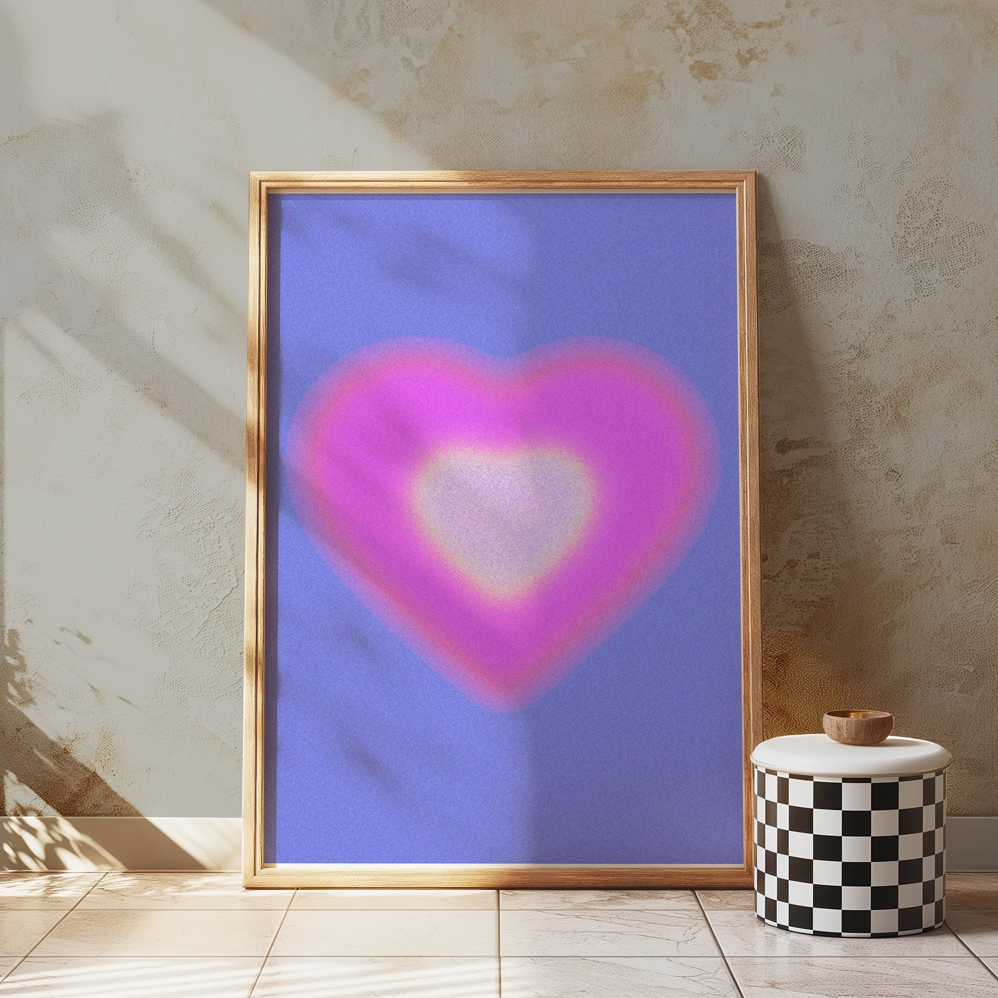 Premium Poster of Radiant Pink Heart with Blue Background Posters