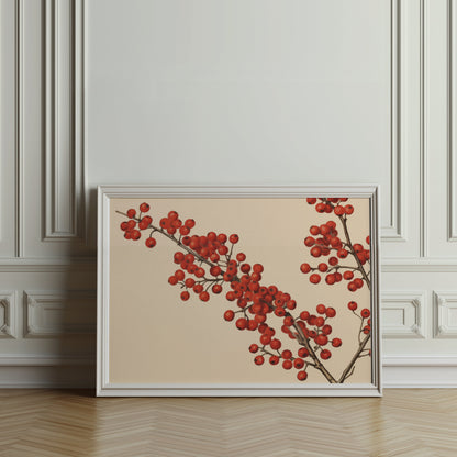 Premium Poster of Red Berries Branches Illustration Art Print Posters
