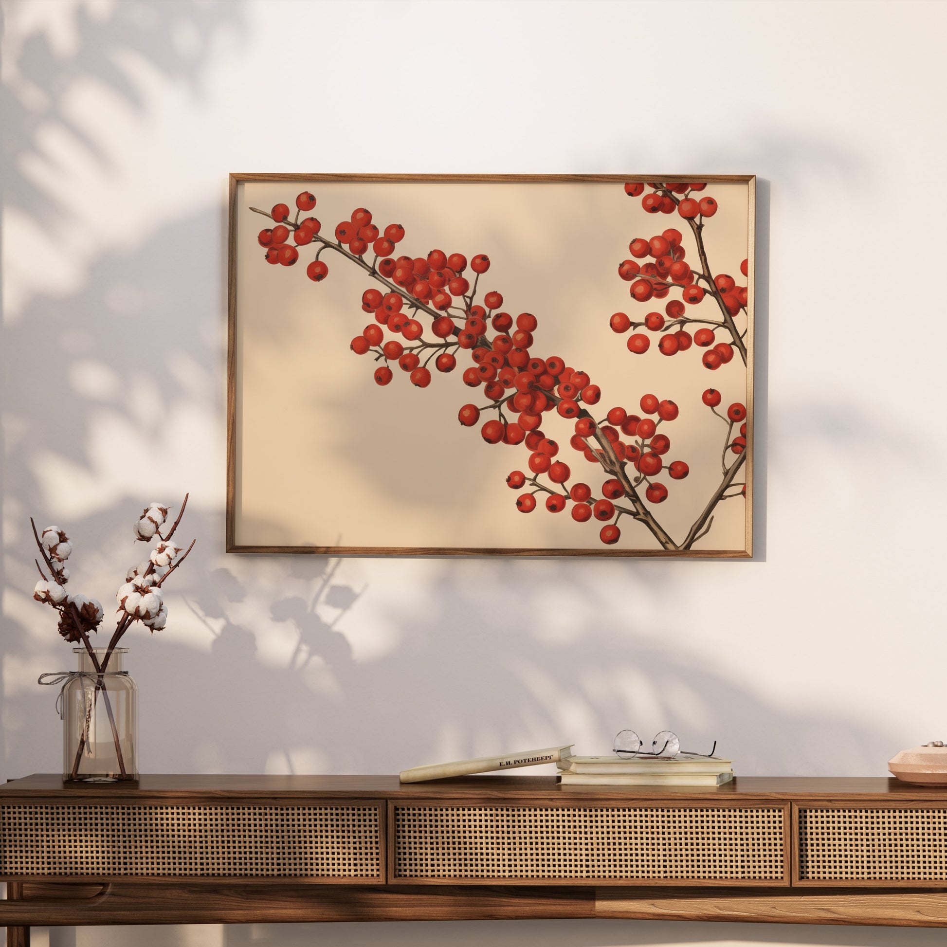 Premium Poster of Red Berries Branches Illustration Art Print Posters