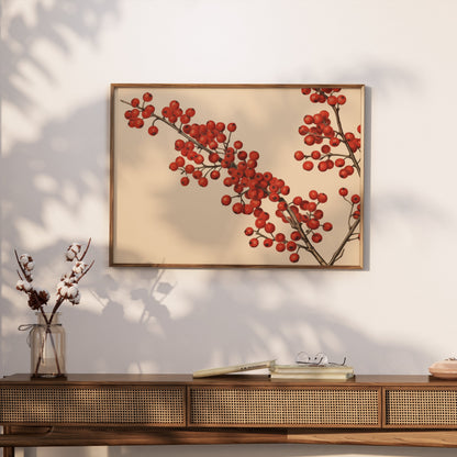 Premium Poster of Red Berries Branches Illustration Art Print Posters