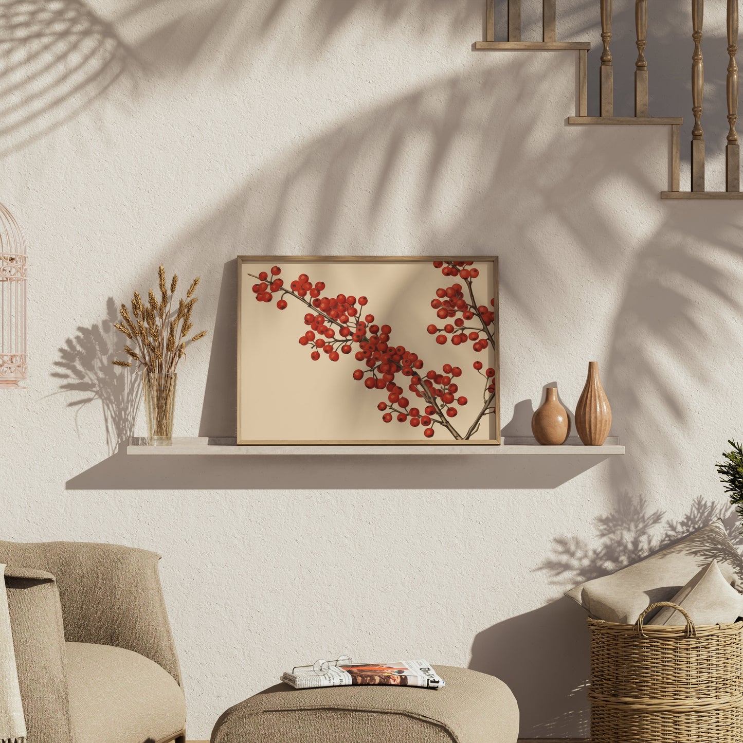 Premium Poster of Red Berries Branches Illustration Art Print Posters