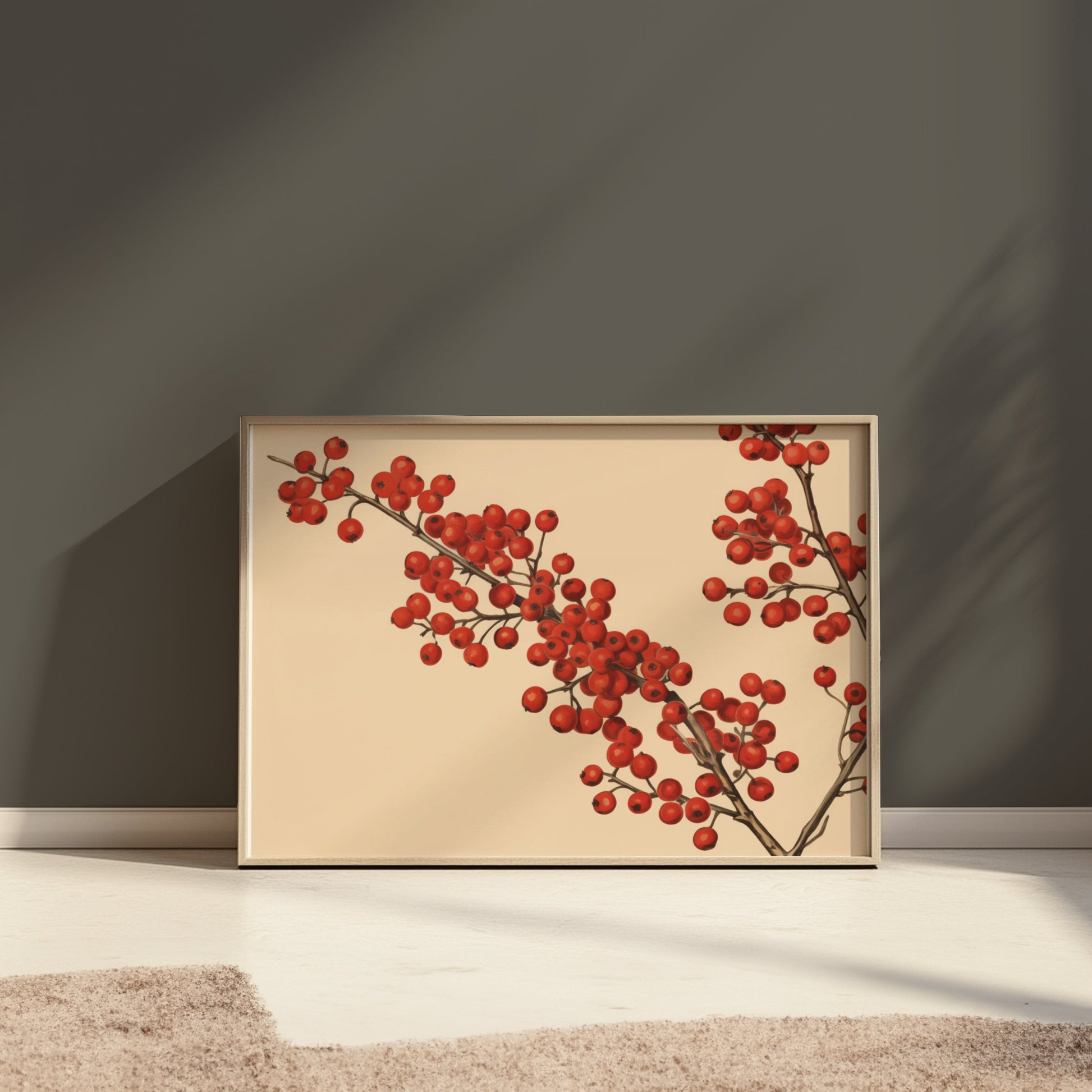 Premium Poster of Red Berries Branches Illustration Art Print Posters