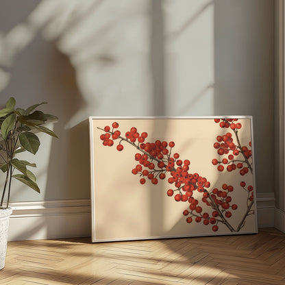 Premium Poster of Red Berries Branches Illustration Art Print Posters