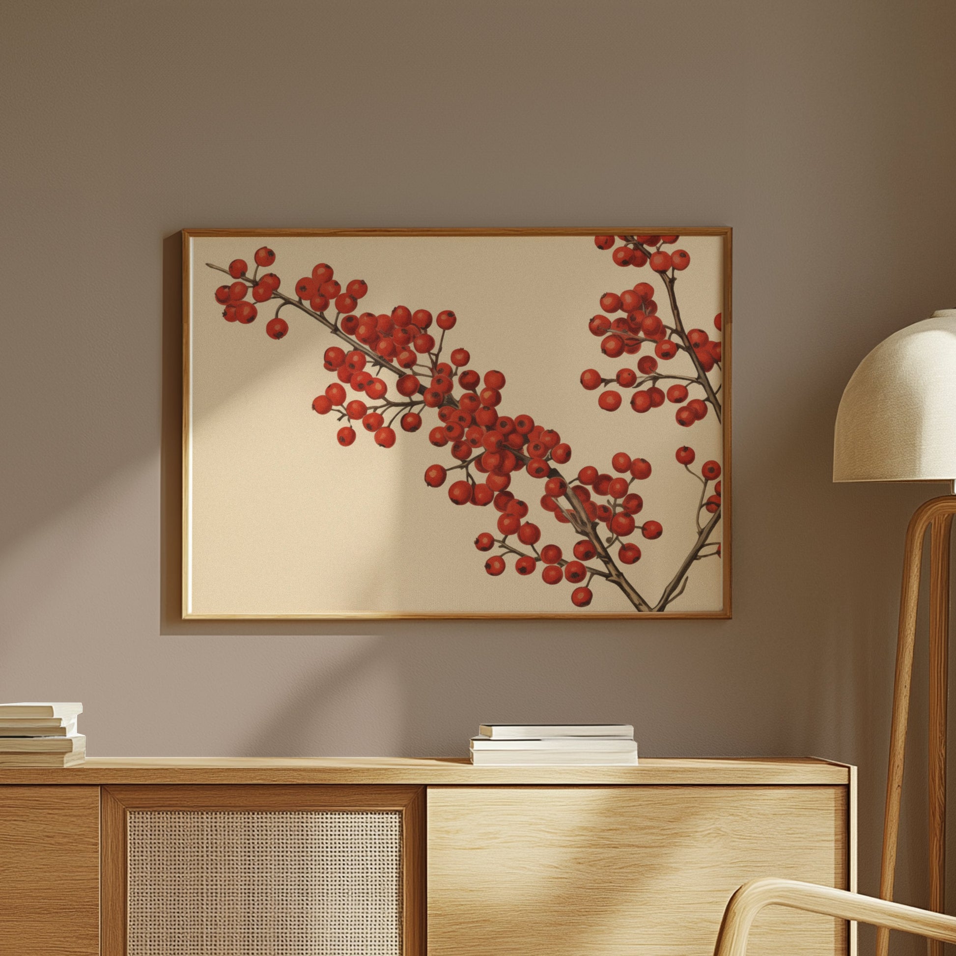 Premium Poster of Red Berries Branches Illustration Art Print Posters