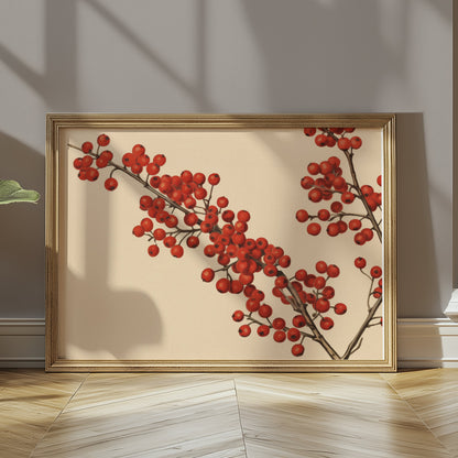 Premium Poster of Red Berries Branches Illustration Art Print Posters