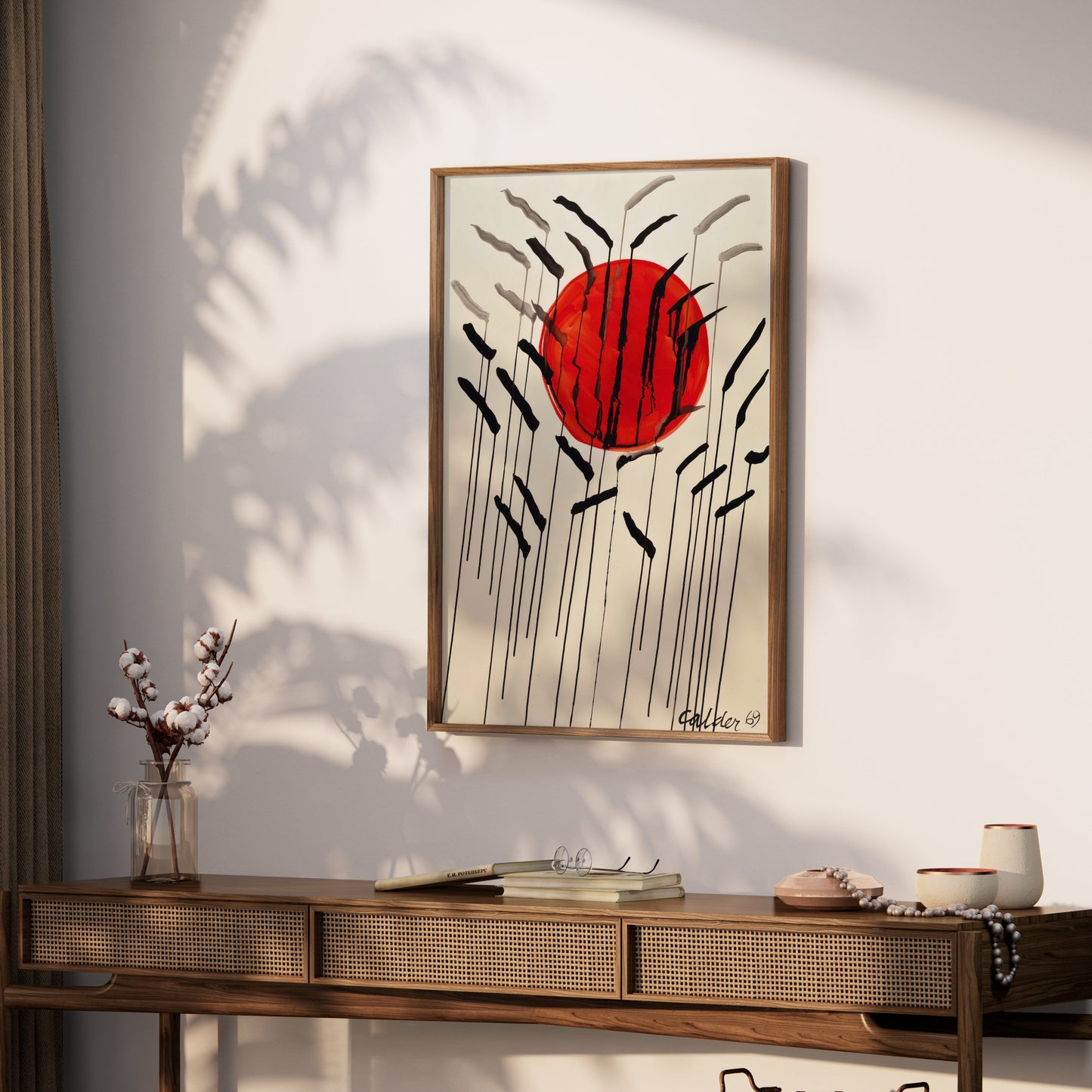 Premium Poster of Red Sun with Abstract Lines Artistic Wall Art Posters
