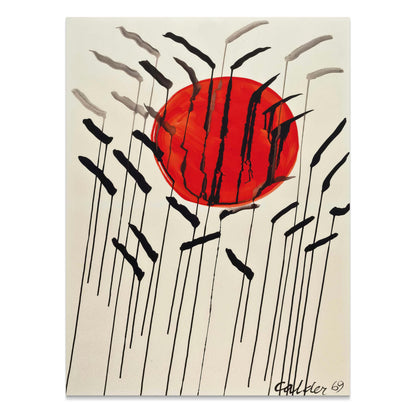 Premium Poster of Red Sun with Abstract Lines Artistic Wall Art Posters