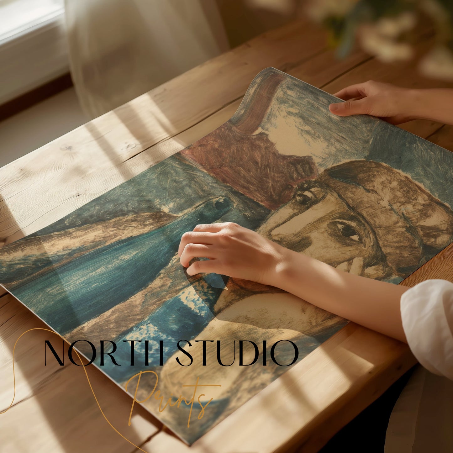 Premium Poster of Reflective Portrait with Bottle Art Print Posters