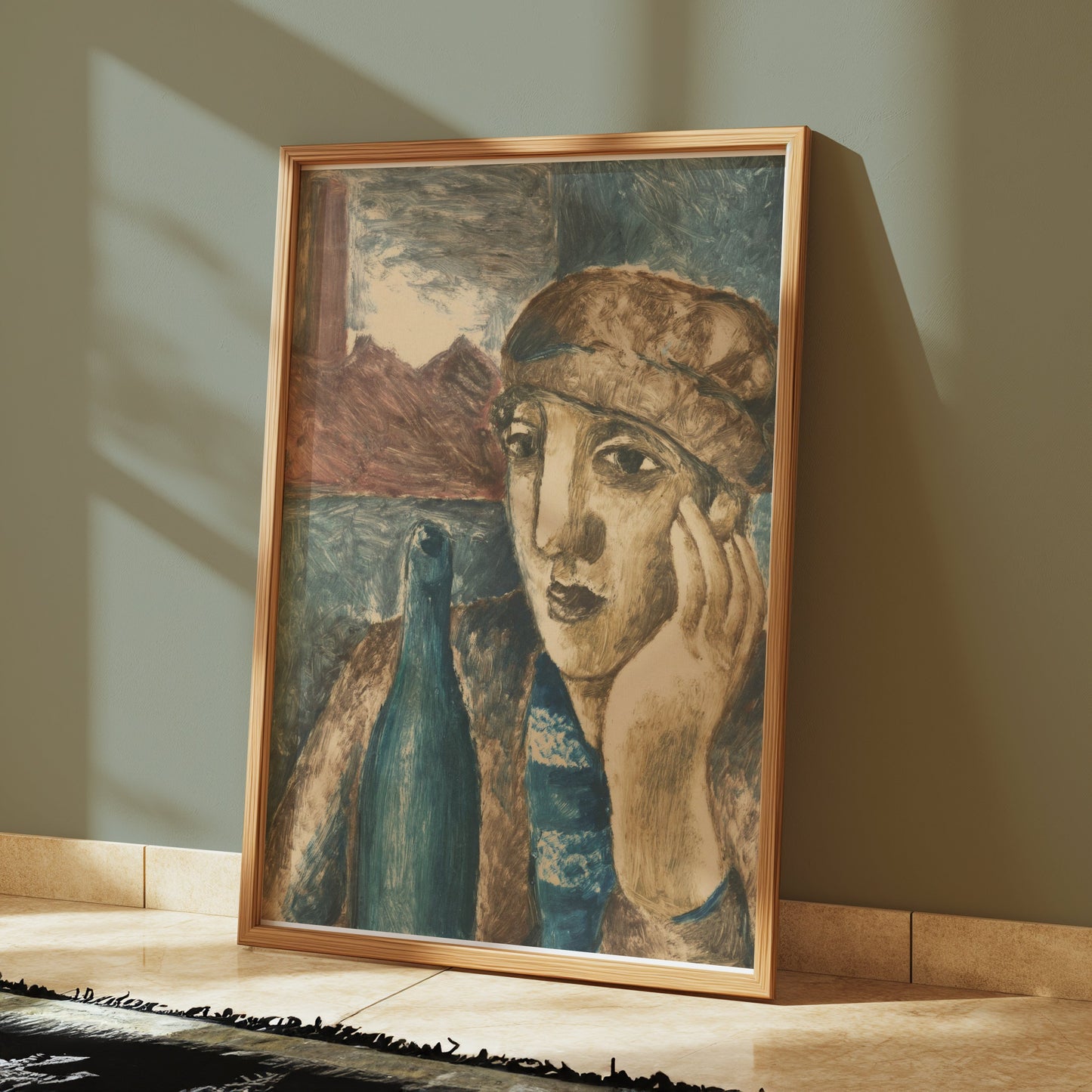 Premium Poster of Reflective Portrait with Bottle Art Print Posters