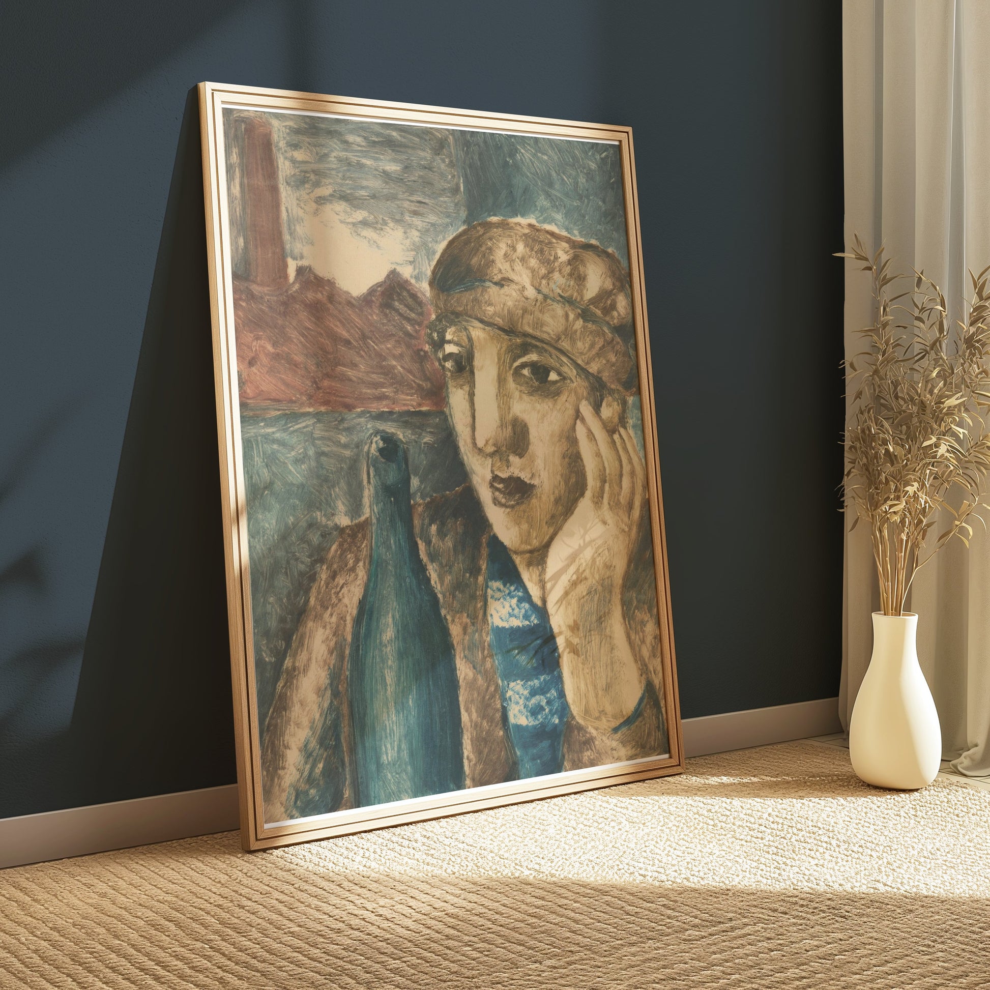 Premium Poster of Reflective Portrait with Bottle Art Print Posters