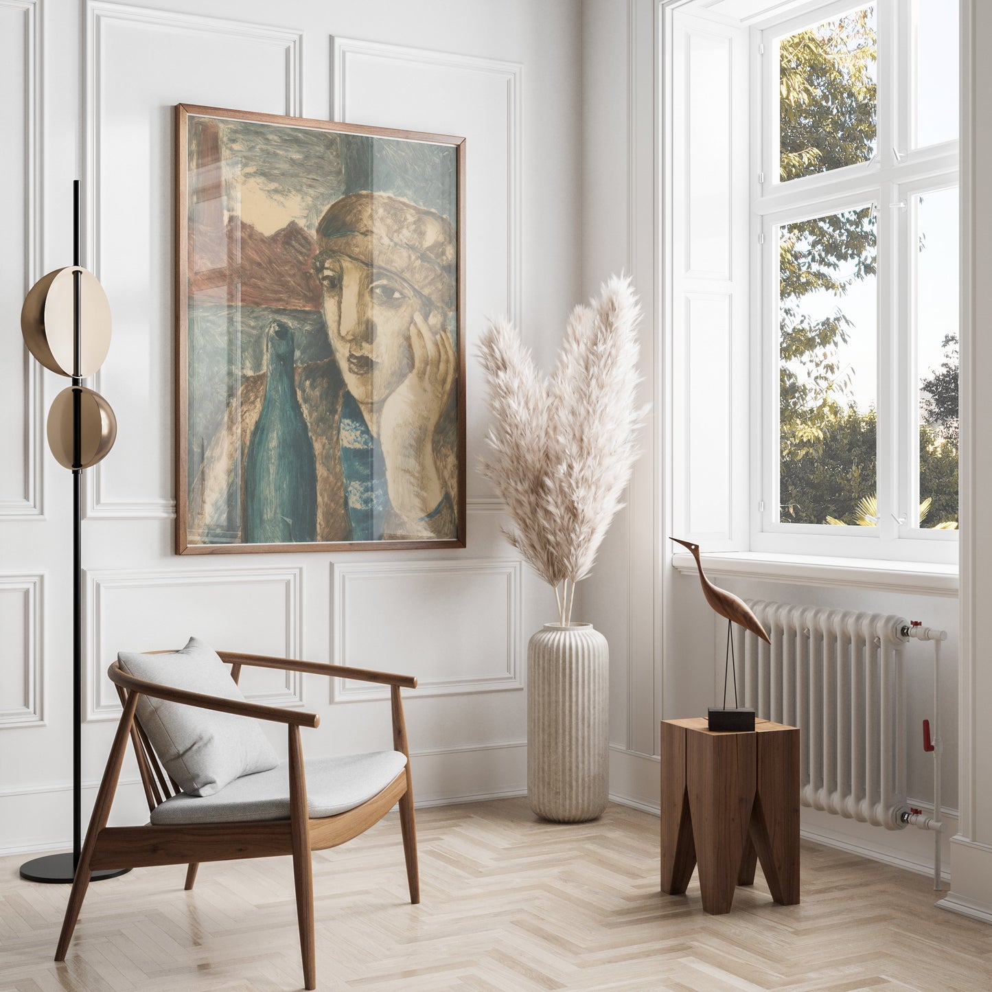 Premium Poster of Reflective Portrait with Bottle Art Print Posters