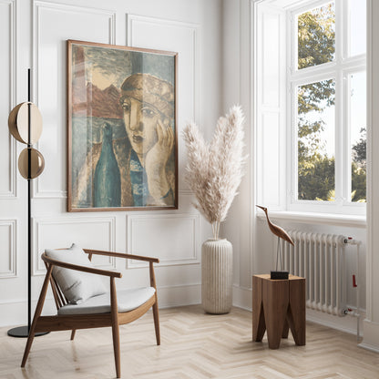 Premium Poster of Reflective Portrait with Bottle Art Print Posters