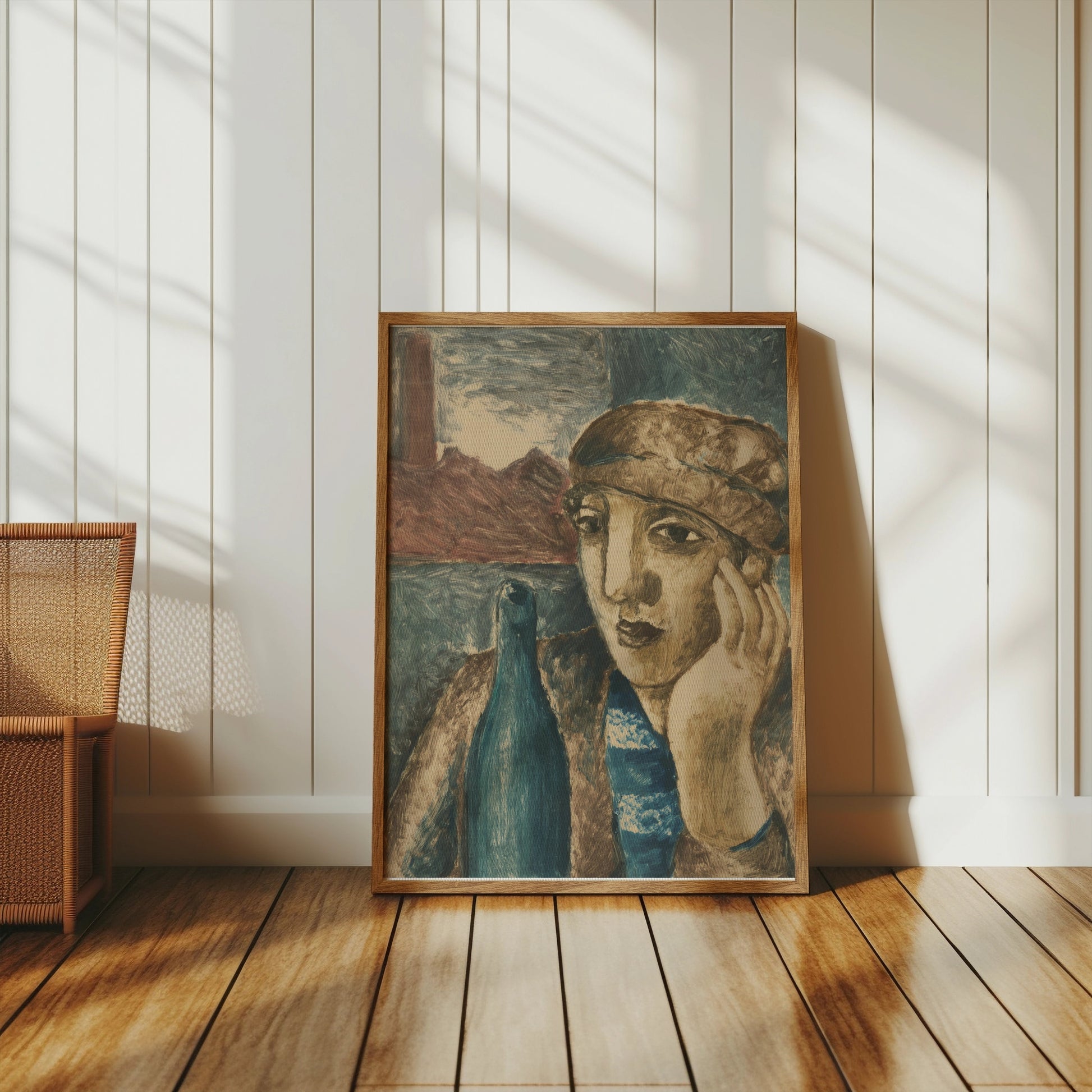 Premium Poster of Reflective Portrait with Bottle Art Print Posters