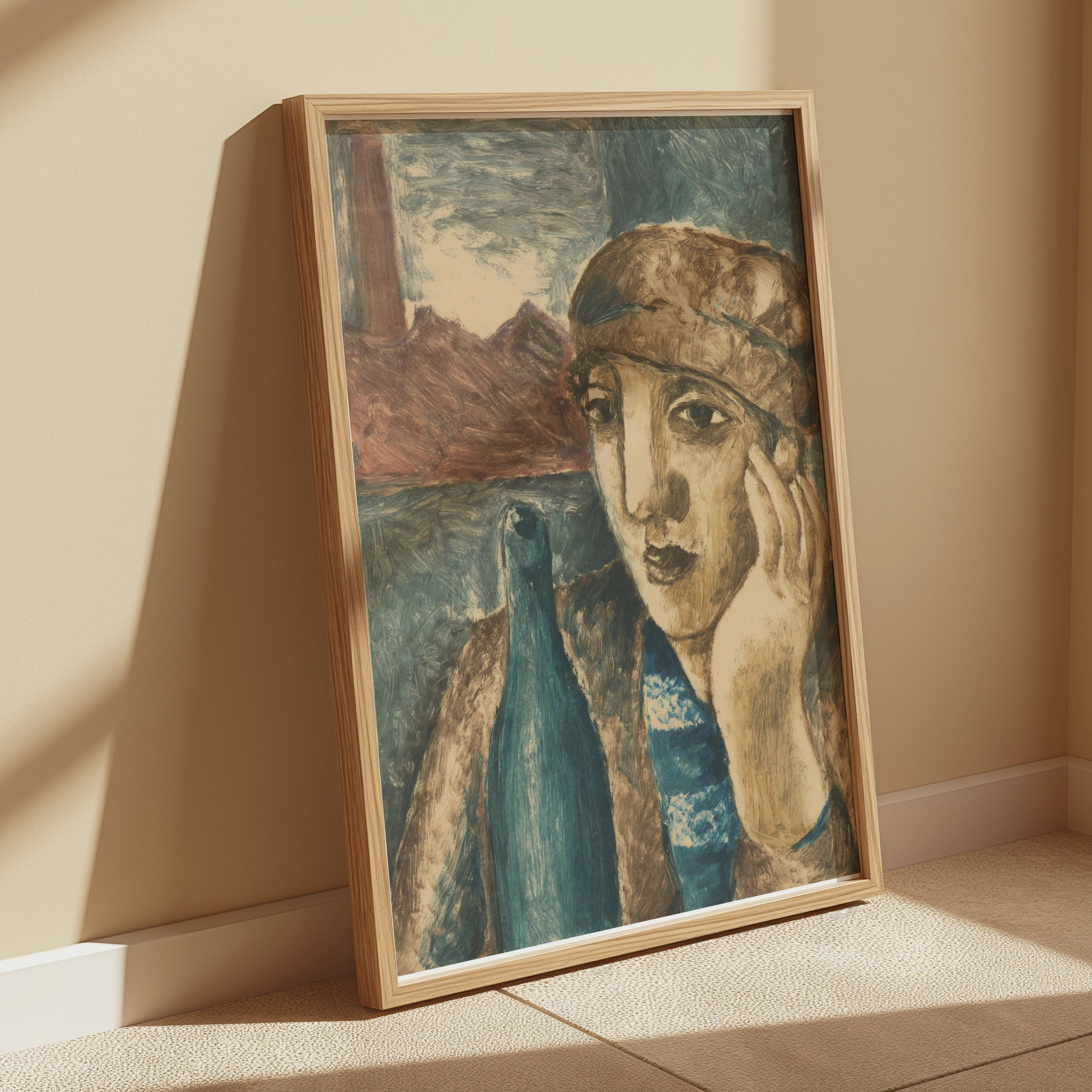 Premium Poster of Reflective Portrait with Bottle Art Print Posters