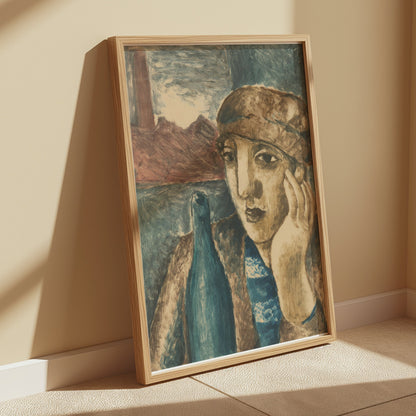 Premium Poster of Reflective Portrait with Bottle Art Print Posters