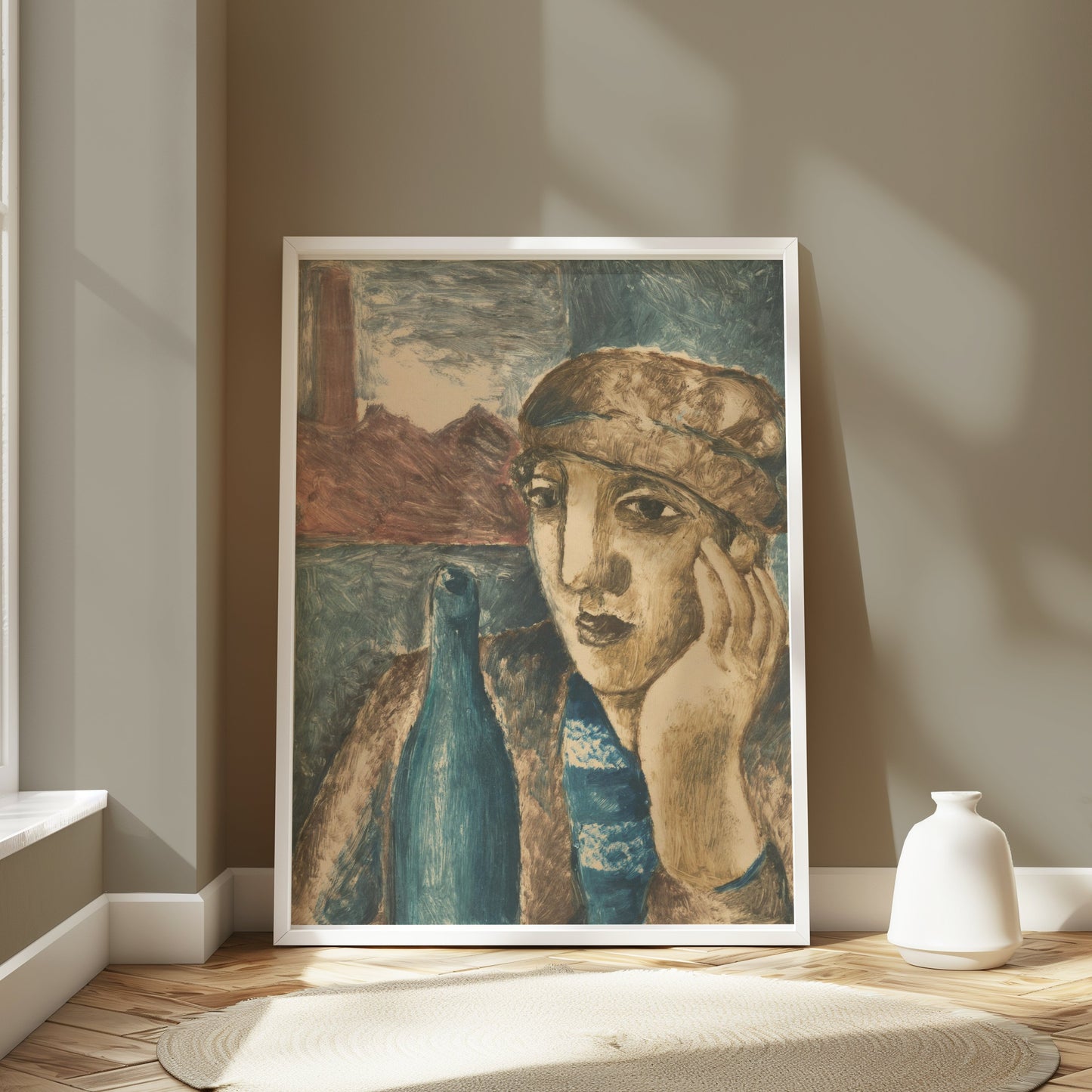 Premium Poster of Reflective Portrait with Bottle Art Print Posters