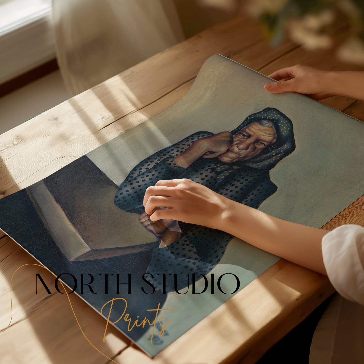 Premium Poster of Reflective Thought-provoking Art of Older Woman Posters