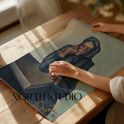 Premium Poster of Reflective Thought-provoking Art of Older Woman Posters