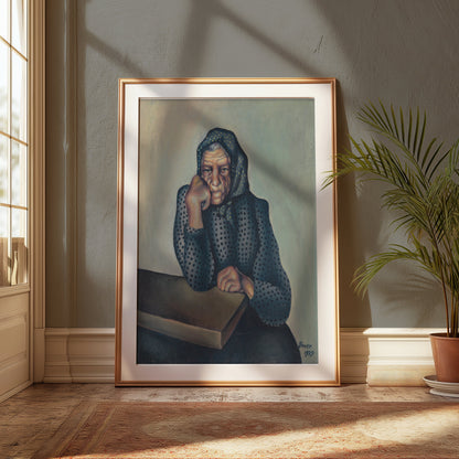 Premium Poster of Reflective Thought-provoking Art of Older Woman Posters