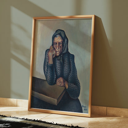 Premium Poster of Reflective Thought-provoking Art of Older Woman Posters