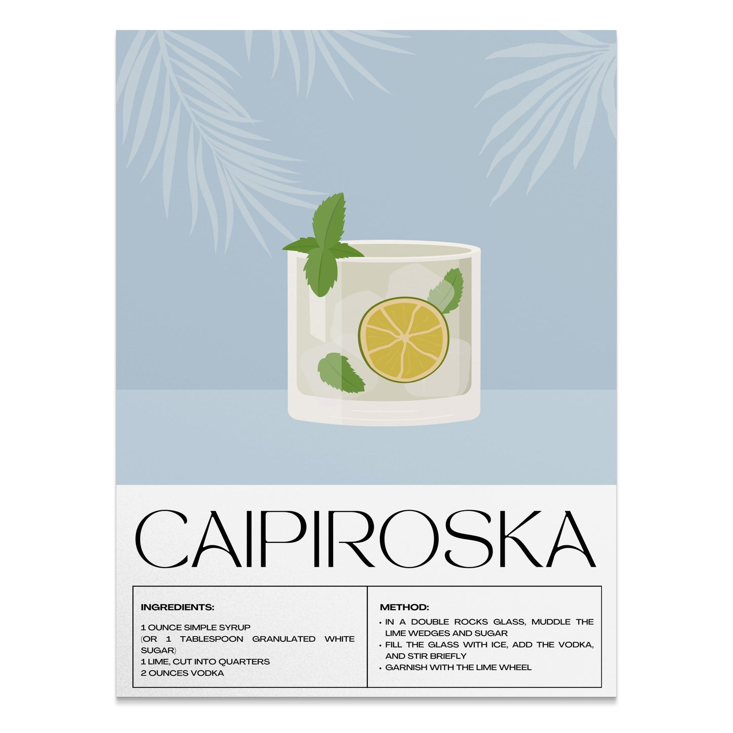 Premium Poster of Refreshing Caipiroska Cocktail Recipe Posters