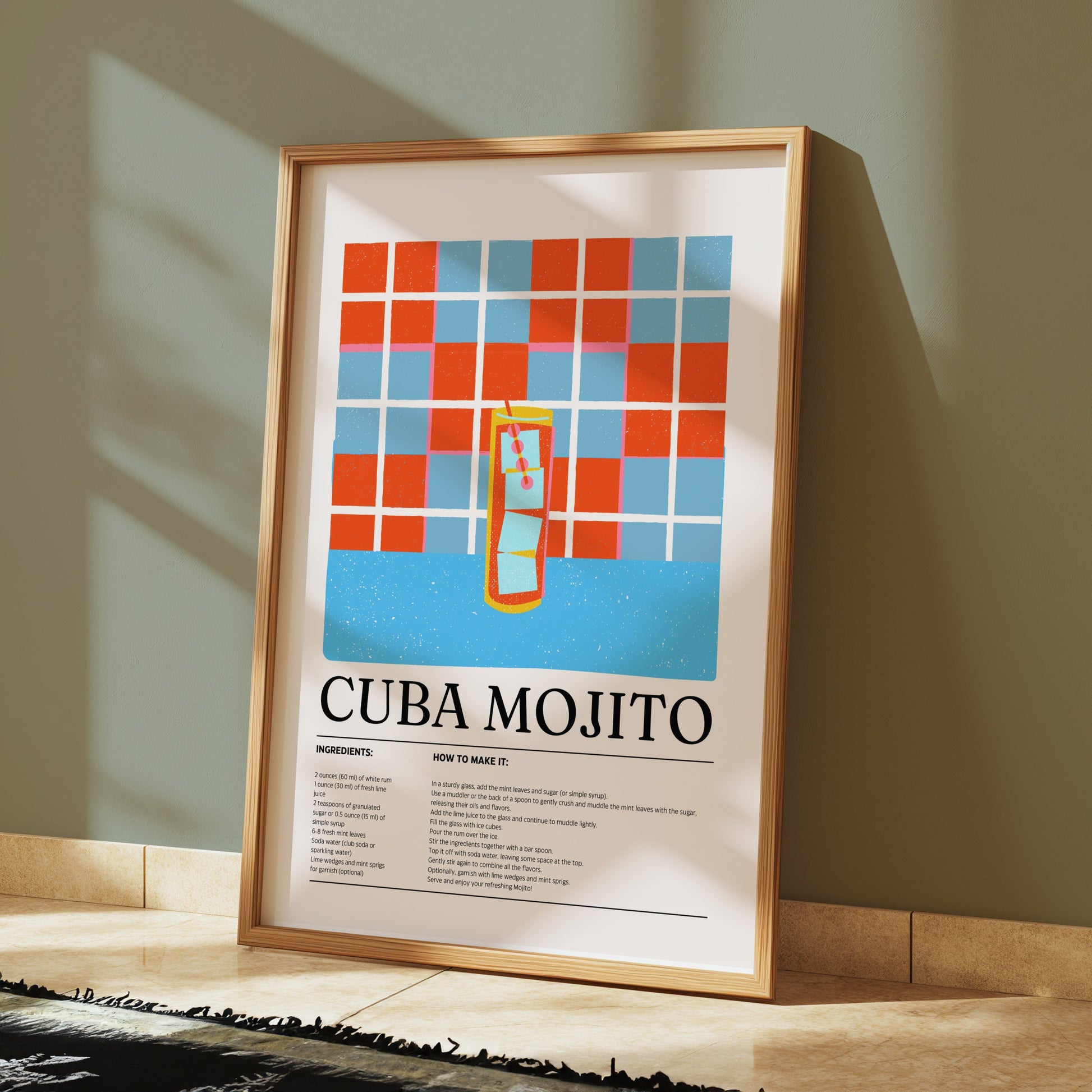 Premium Poster of Refreshing Cuba Mojito Recipe Wall Art Kitchen Posters