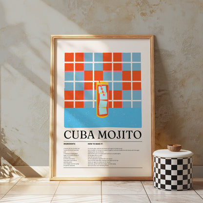Premium Poster of Refreshing Cuba Mojito Recipe Wall Art Kitchen Posters