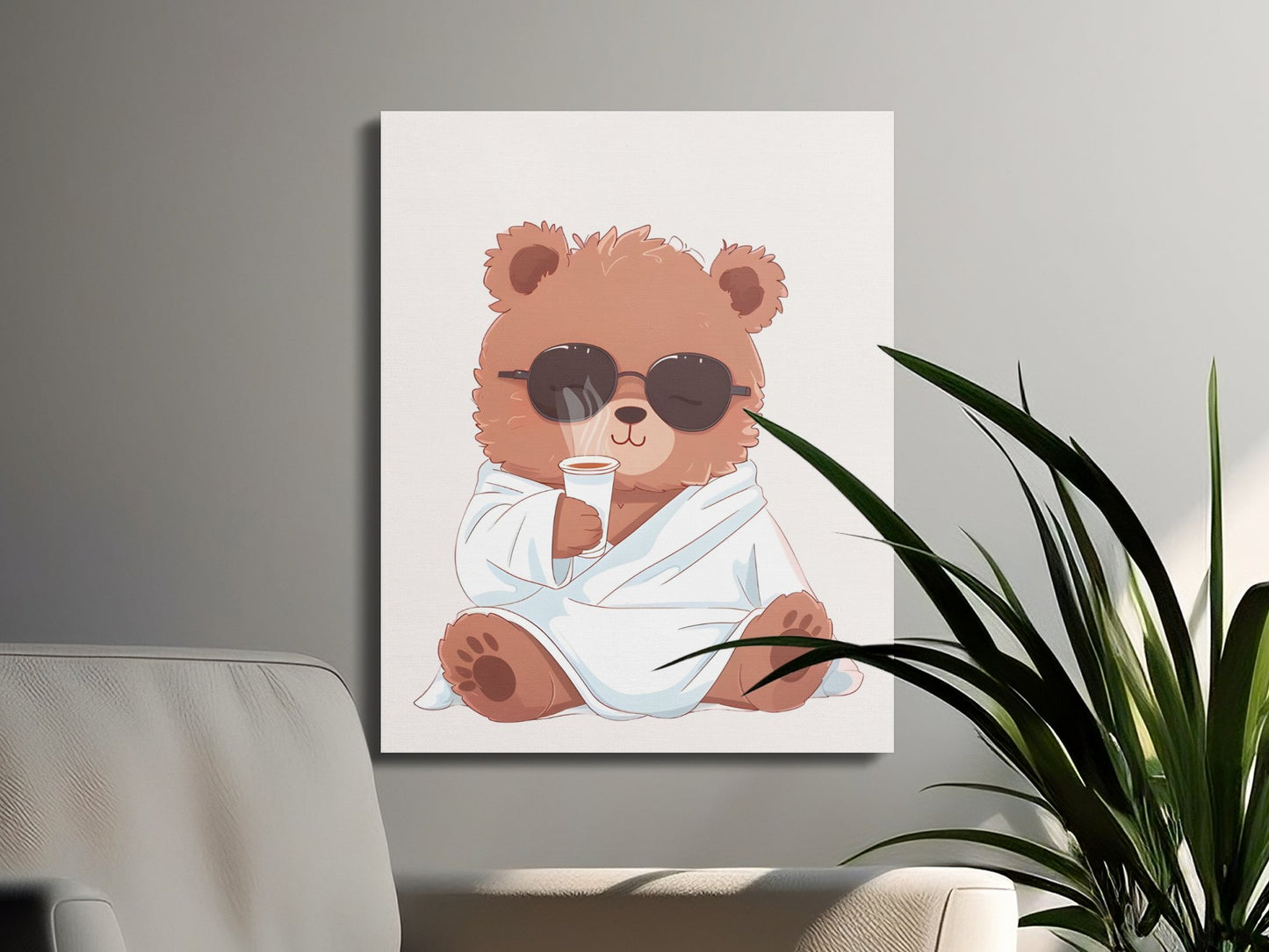 Premium Poster of Relaxed Bear with Coffee Nursery Wall Art Canvas Wraps