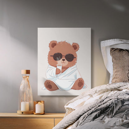 Premium Poster of Relaxed Bear with Coffee Nursery Wall Art Canvas Wraps