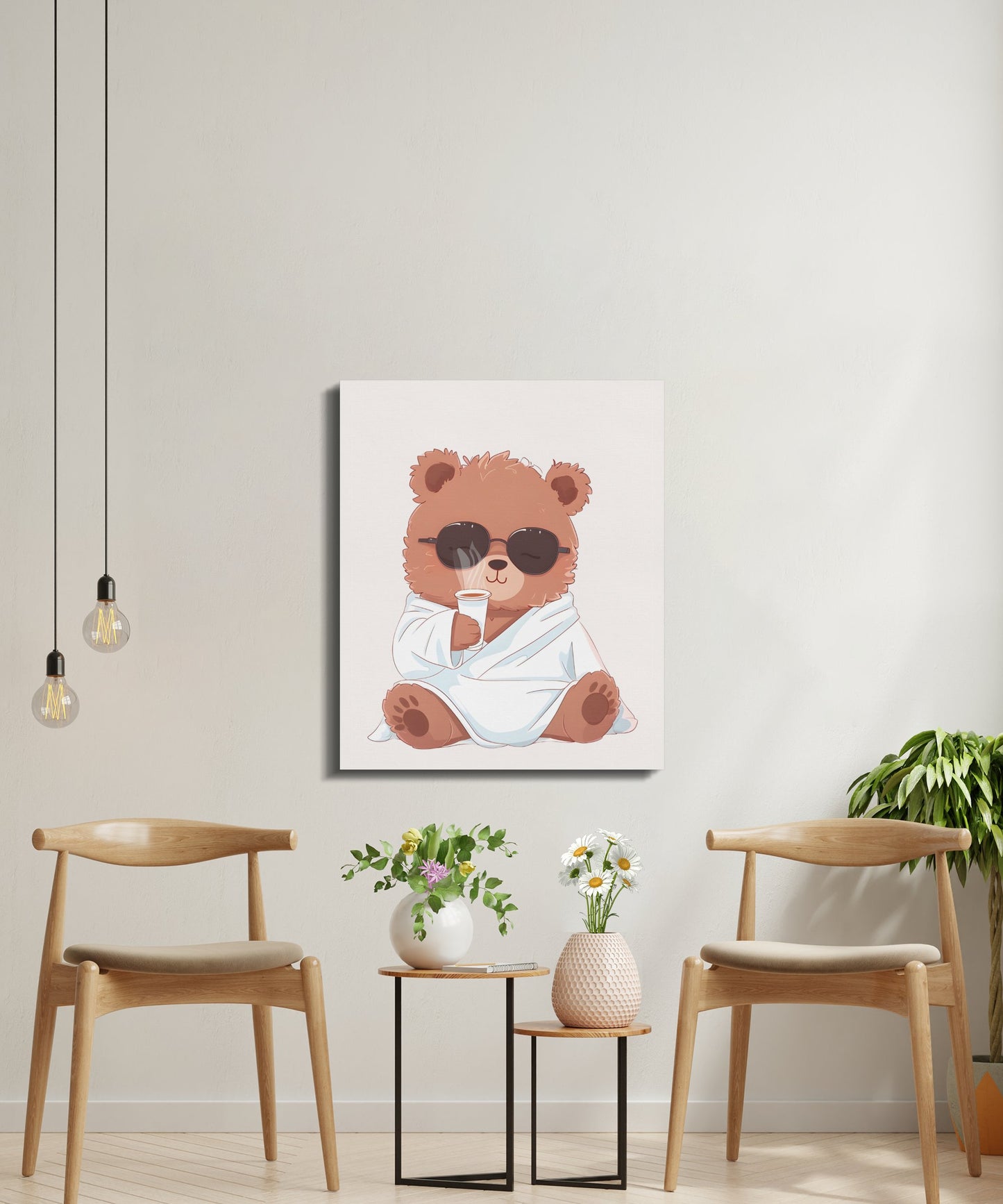 Premium Poster of Relaxed Bear with Coffee Nursery Wall Art Canvas Wraps