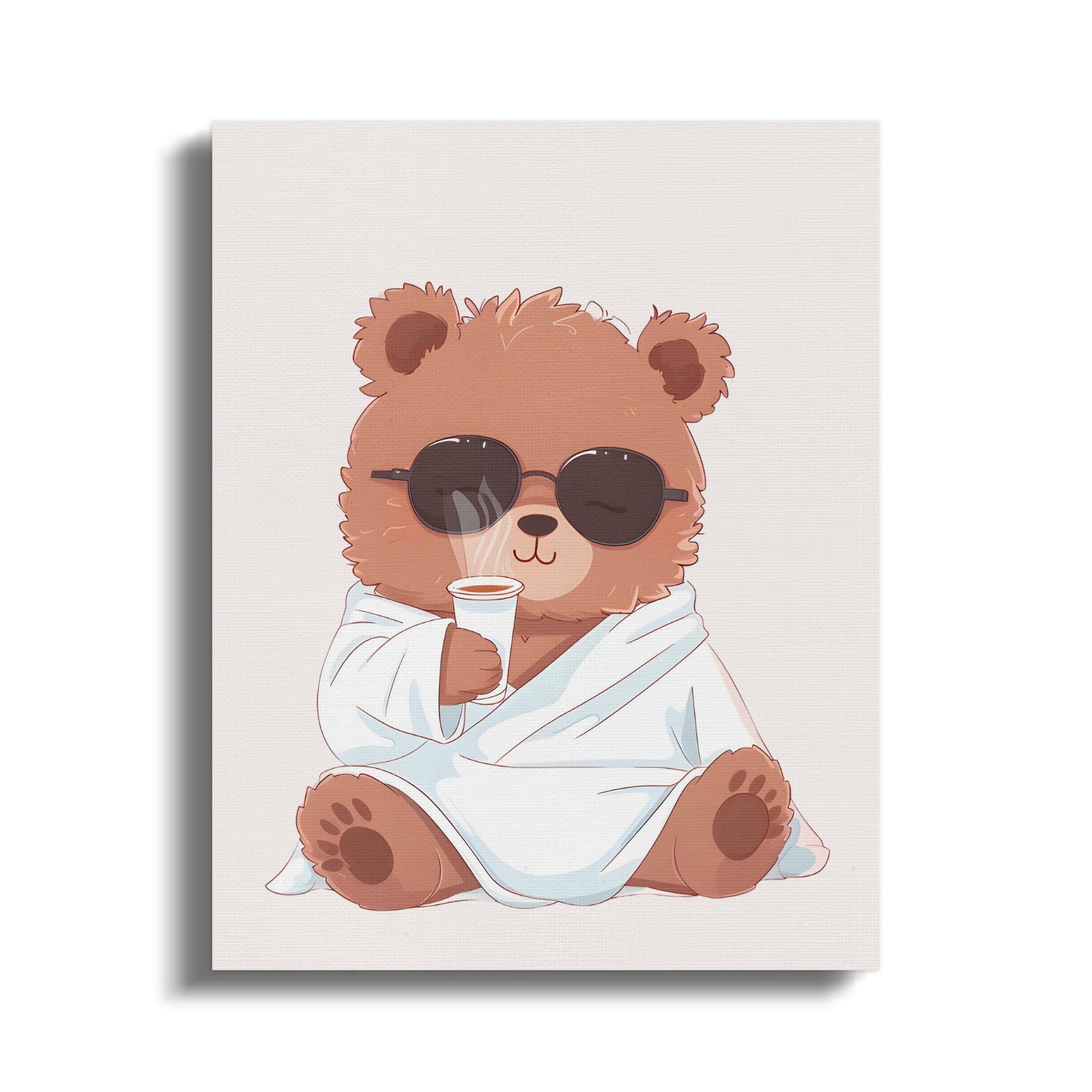 Premium Poster of Relaxed Bear with Coffee Nursery Wall Art Canvas Wraps