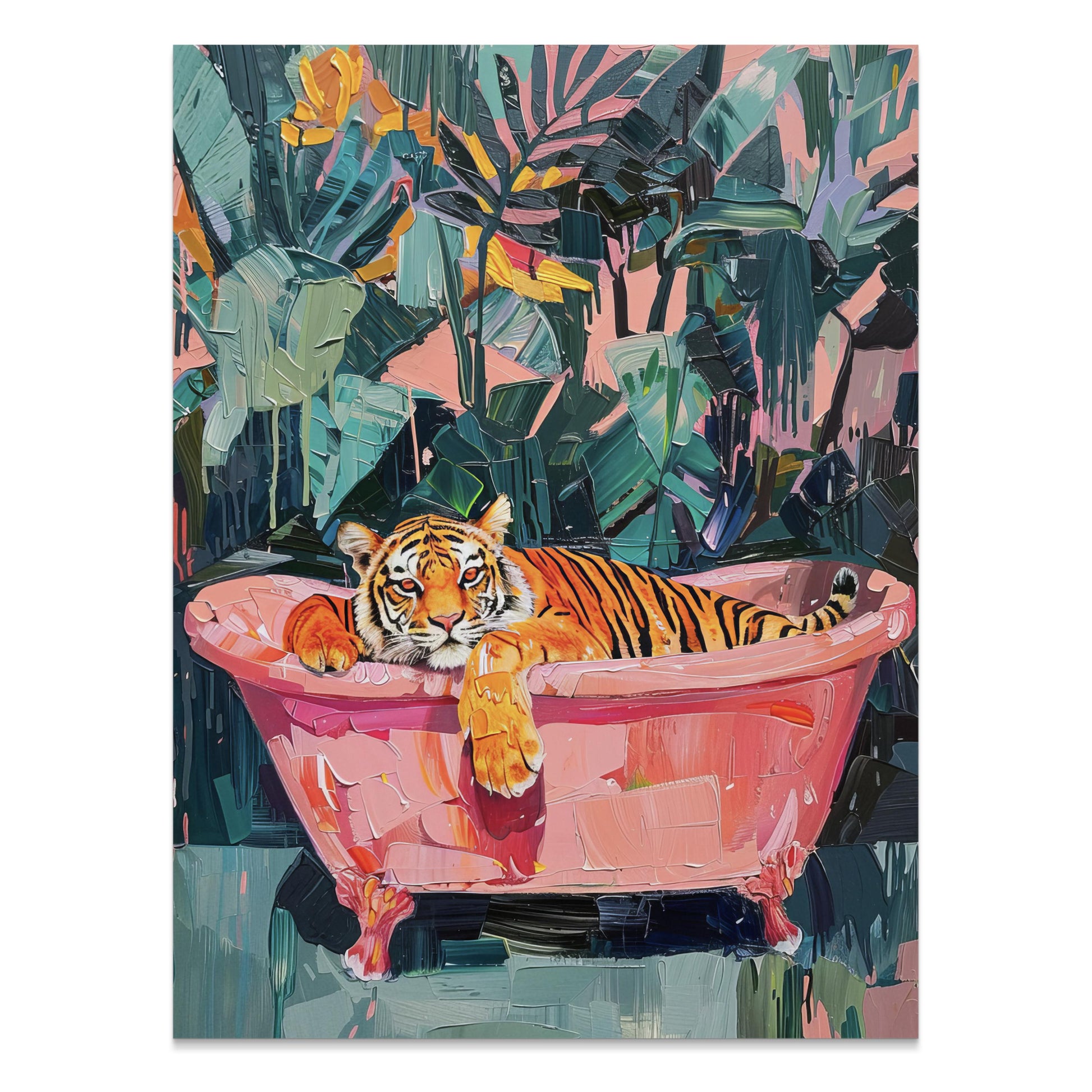 Premium Poster of Relaxing Tiger in Bathtub Vibrant Jungle Art Posters