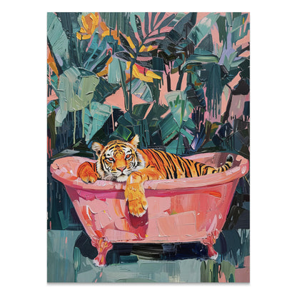 Premium Poster of Relaxing Tiger in Bathtub Vibrant Jungle Art Posters