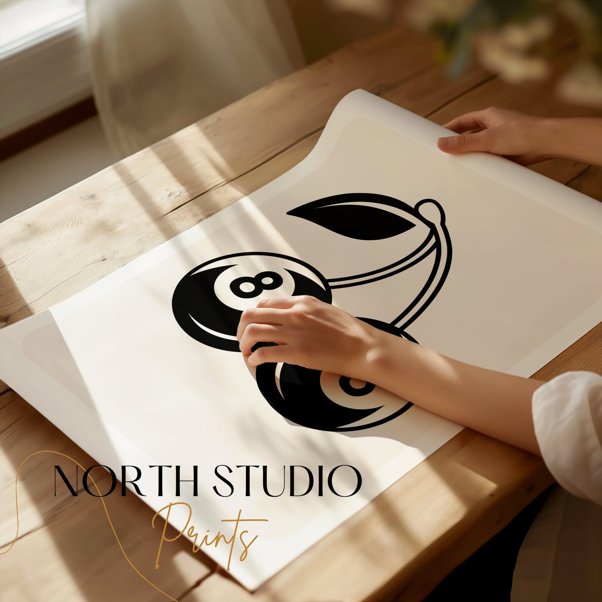 Premium Poster of Retro Art Cherry Eight Ball Design Posters