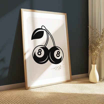 Premium Poster of Retro Art Cherry Eight Ball Design Posters
