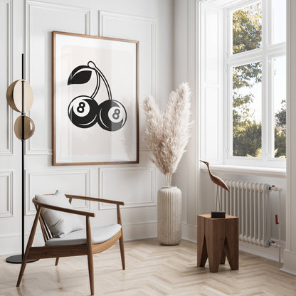 Premium Poster of Retro Art Cherry Eight Ball Design Posters