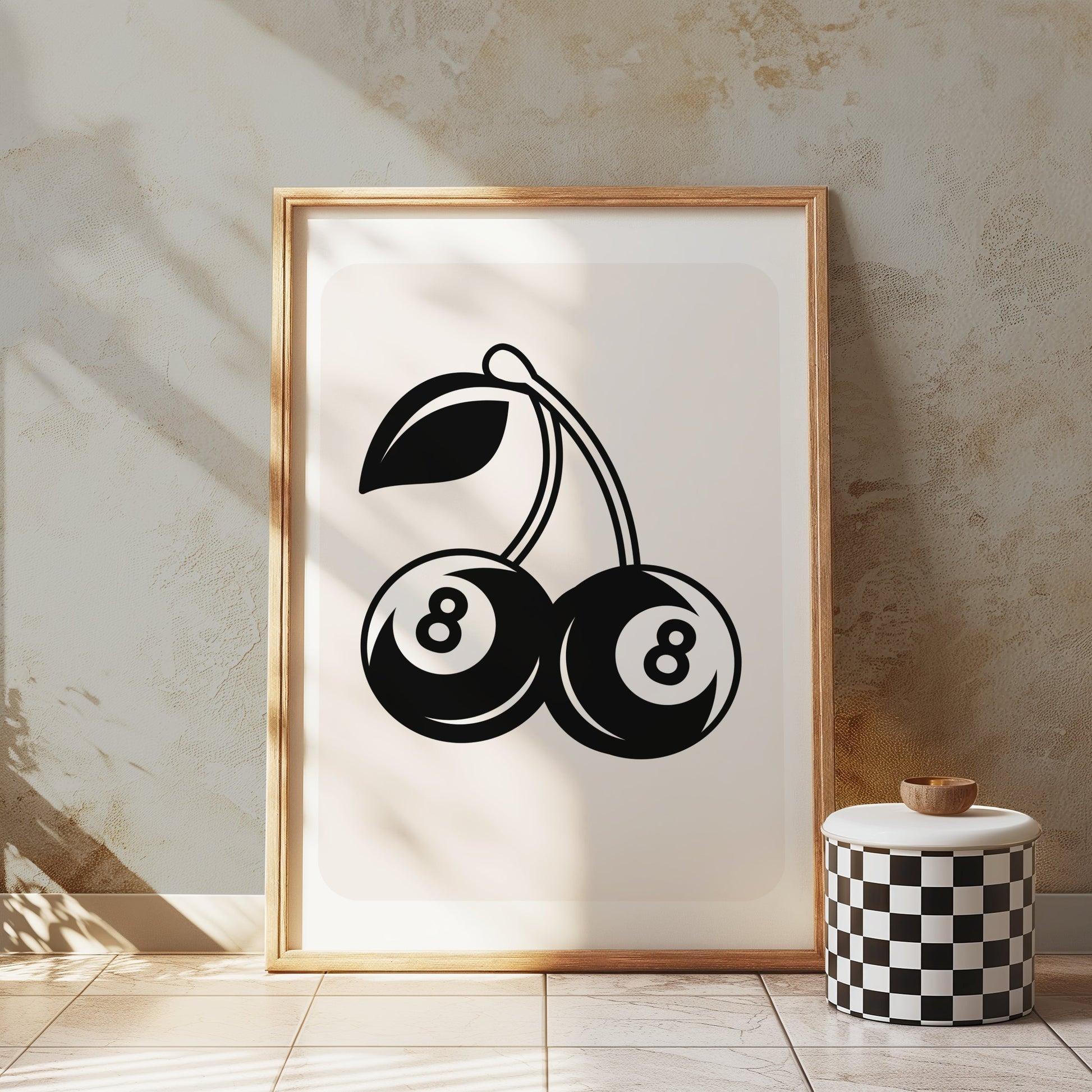 Premium Poster of Retro Art Cherry Eight Ball Design Posters