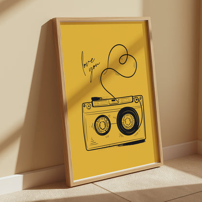 Premium Poster of Retro Cassette Tape Artwork Love You Romantic Posters
