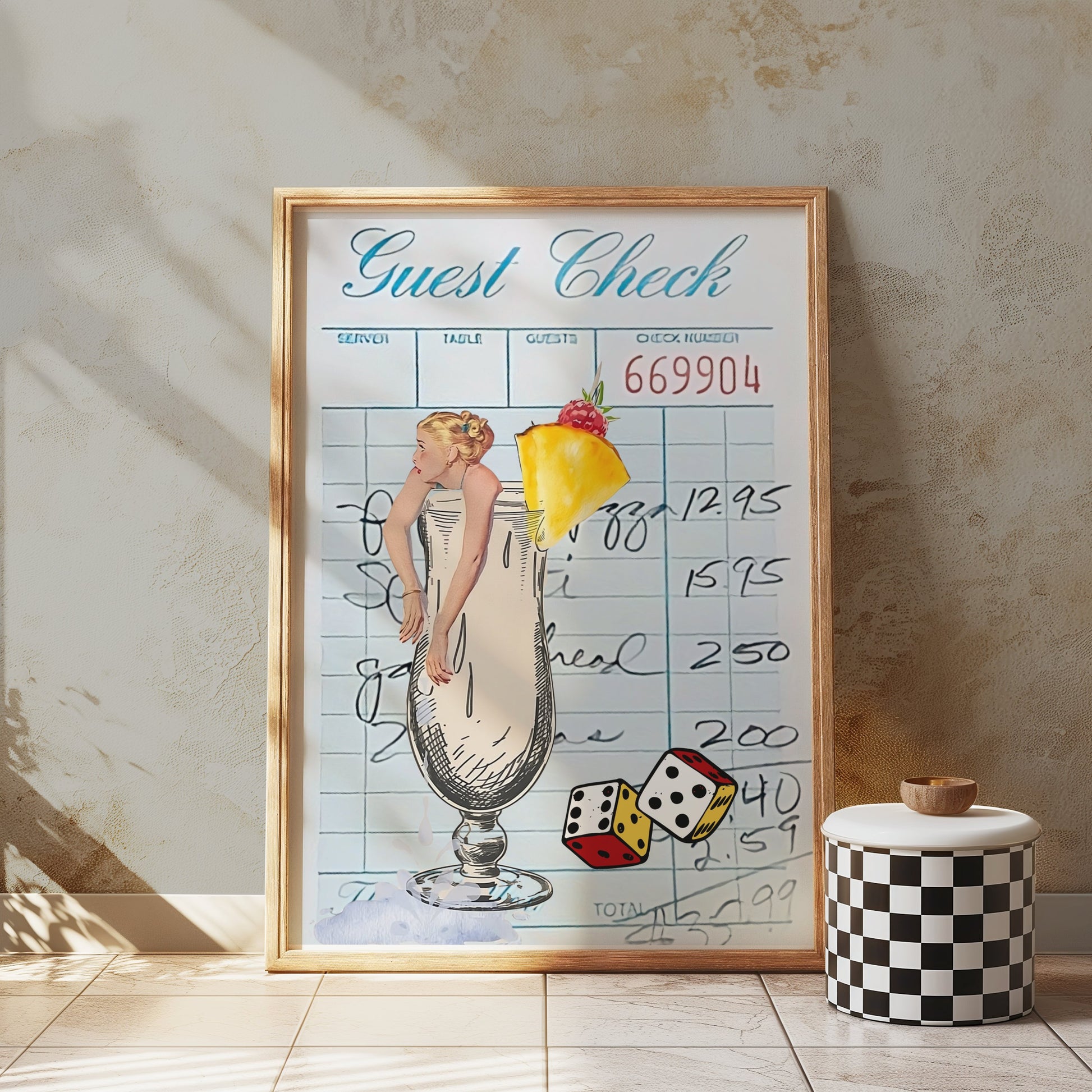 Premium Poster of Retro Cocktail Guest Check Art Collage Posters