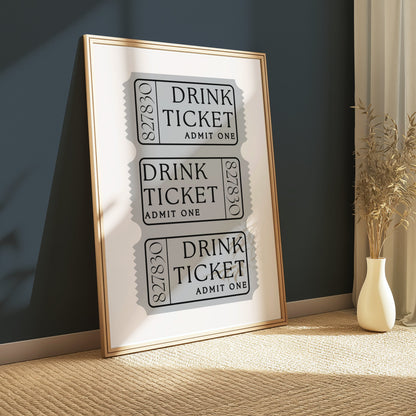 Premium Poster of Retro Drink Ticket Admit One Vintage Style Posters