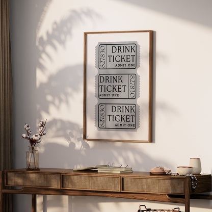 Premium Poster of Retro Drink Ticket Admit One Vintage Style Posters