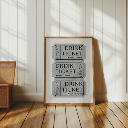 Premium Poster of Retro Drink Ticket Admit One Vintage Style Posters
