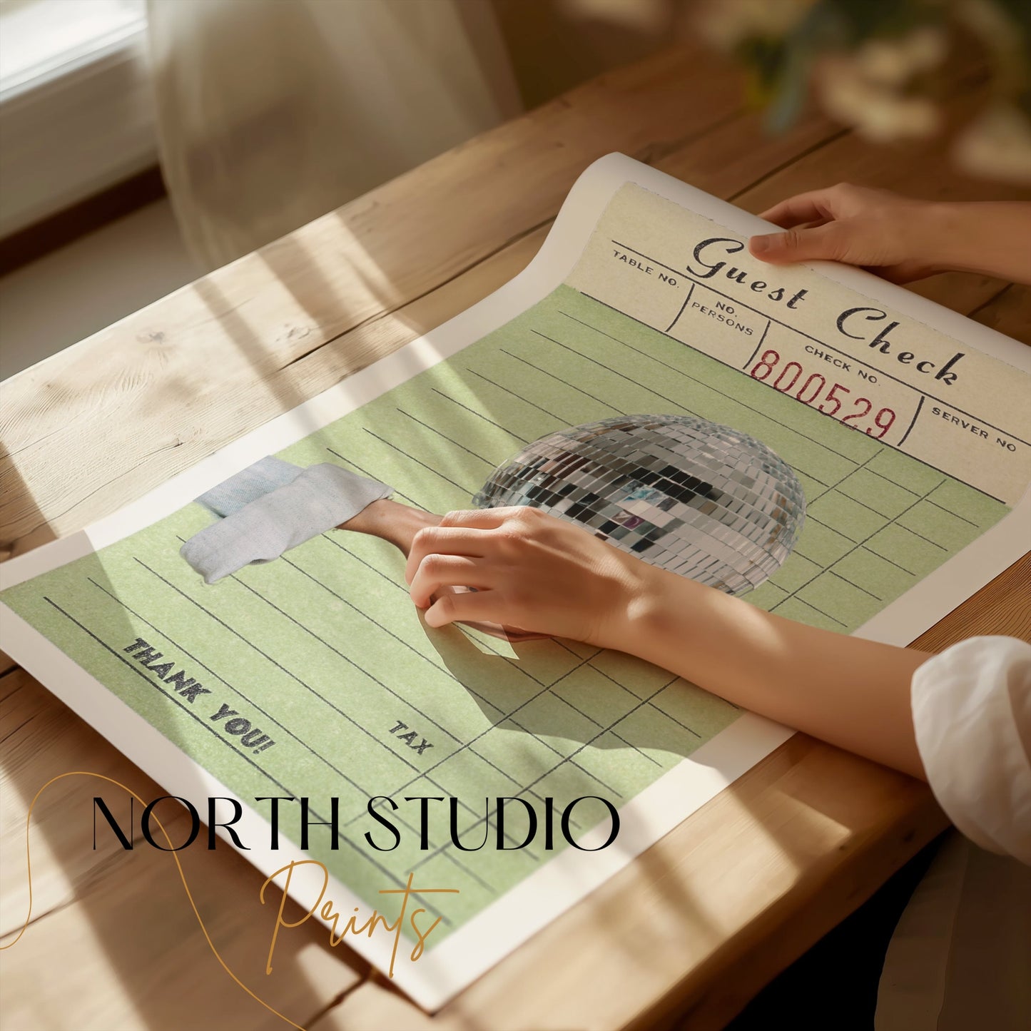 Premium Poster of Retro Guest Check Poster with Disco Ball Posters