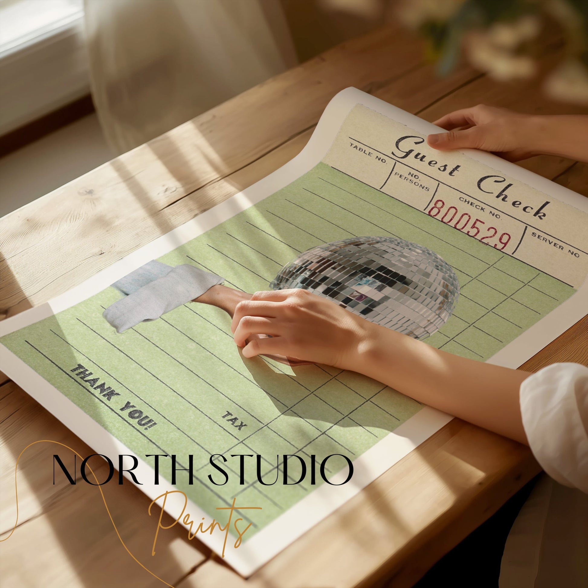 Premium Poster of Retro Guest Check Poster with Disco Ball Posters