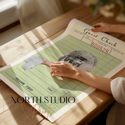 Premium Poster of Retro Guest Check Poster with Disco Ball Posters