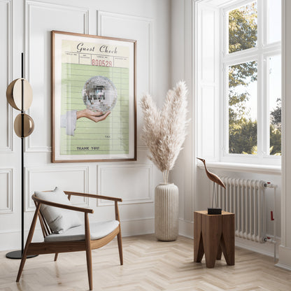 Premium Poster of Retro Guest Check Poster with Disco Ball Posters