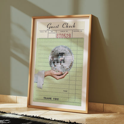 Premium Poster of Retro Guest Check Poster with Disco Ball Posters